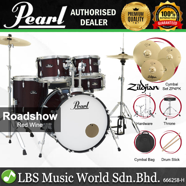 Pearl RS525SB/C Roadshow 5 Pieces Drum Set with Zidjian ZP4PK Cymbal Set (RS525SB Roadshow)