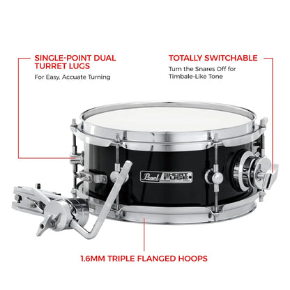 Pearl SFS10/C 10 x 4.5 Inch Short Fuse Snare Drum with Mount - Jet Black (SFS10C31)