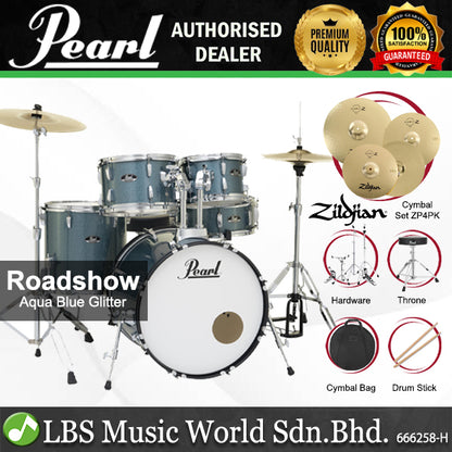Pearl RS525SB/C Roadshow 5 Pieces Drum Set with Zidjian ZP4PK Cymbal Set (RS525SB Roadshow)