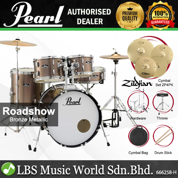Pearl RS525SB/C Roadshow 5 Pieces Drum Set with Zidjian ZP4PK Cymbal Set (RS525SB Roadshow)