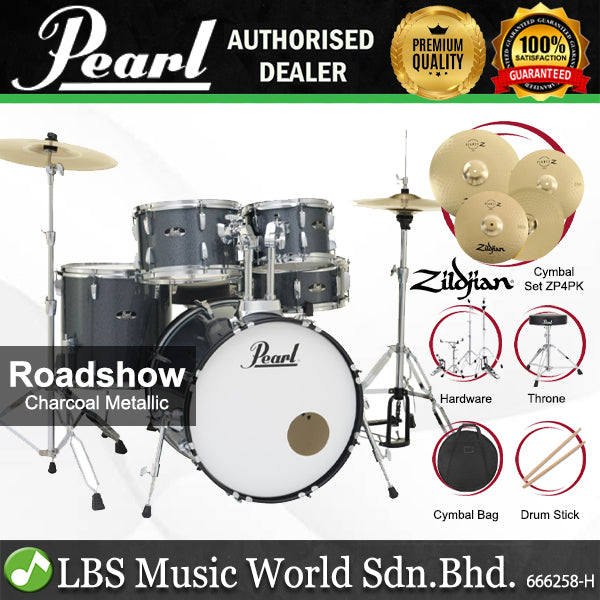 Pearl RS525SB/C Roadshow 5 Pieces Drum Set with Zidjian ZP4PK Cymbal Set (RS525SB Roadshow)