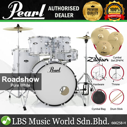 Pearl RS525SB/C Roadshow 5 Pieces Drum Set with Zidjian ZP4PK Cymbal Set (RS525SB Roadshow)