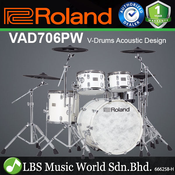 Roland VAD706PW V-Drums 5 Pieces Wood Shell Electronic Drum Set with TD-50X Sound Module - Pearl White (VAD706)