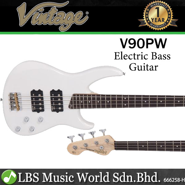 Vintage V90PW Reissued Series Basswood Body 4 String Bolt On Electric Bass Guitar Pearl White (V90 PW)
