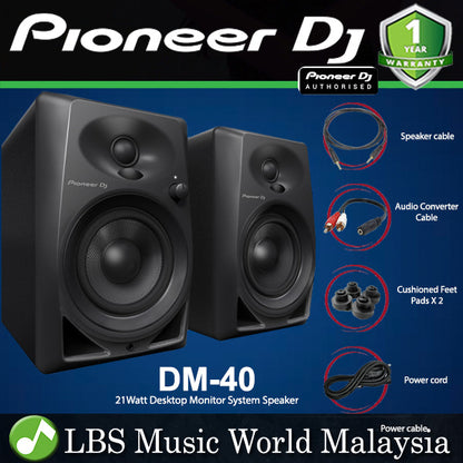Pioneer DJ DM-40 21Watt 4 Inch Two Way Active Desktop Monitor System Speaker Pair - Black (DM40 DM 40)