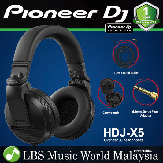 Pioneer DJ HDJ-X5 Closed Back Over Ear Professional DJ Headphones with 40mm Drivers - Black (HDJX5 HDJ X5)