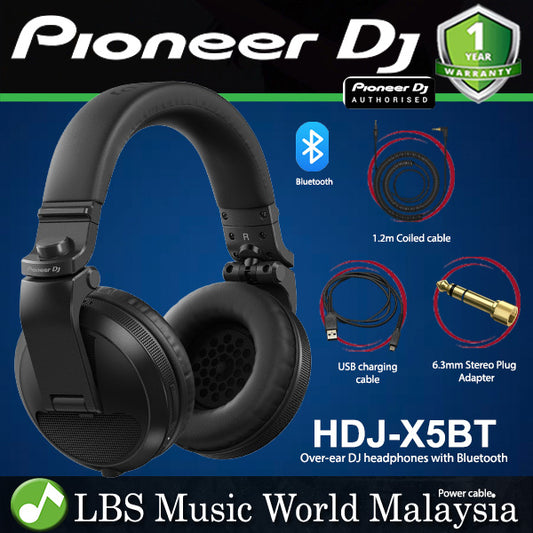 Pioneer DJ HDJ-X5BT Close Back Over Ear Dynamic Professional Bluetooth DJ Headphones - Black (HDJX5BT HDJ X5BT)