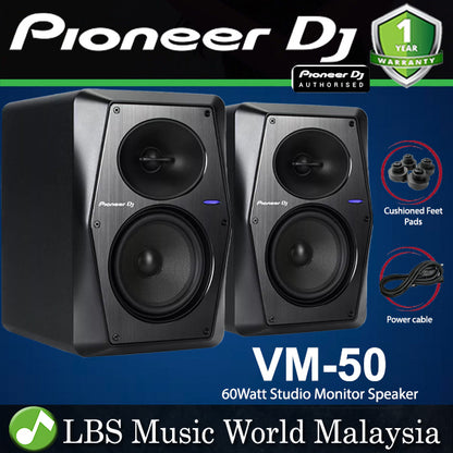 Pioneer DJ VM-50 60Watt 5.25 Inch Powered Studio Active Monitor Speaker Pair - Black (VM50 VM 50)