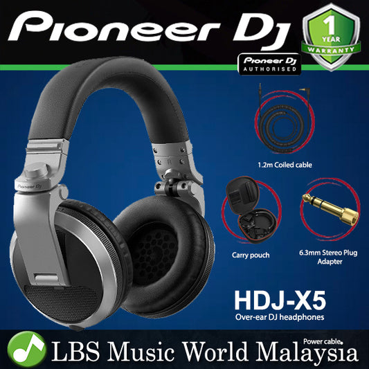 Pioneer DJ HDJ-X5 Closed Back Over Ear Professional DJ Headphones with 40mm Drivers - Silver (HDJX5 HDJ X5)