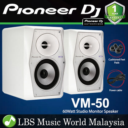 Pioneer DJ VM-50 5.25 Inch Powered Active Studio Monitor Speaker Pair - White (VM50 VM 50)
