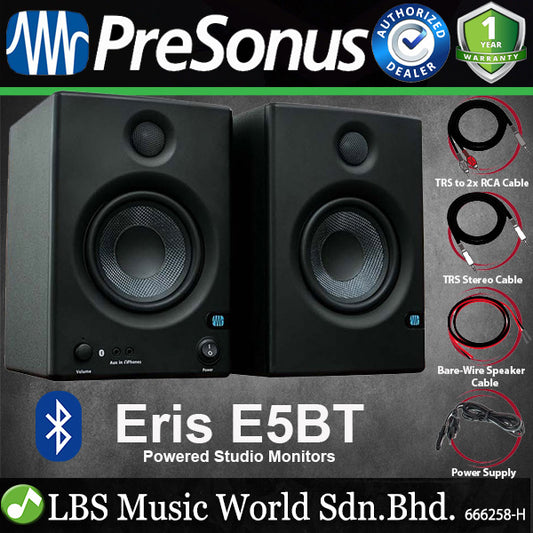 PreSonus Eris E5BT 5.25 Inch 100 Watts Bluetooth Powered Studio Monitors Speaker - Pair Only (E5 BT)