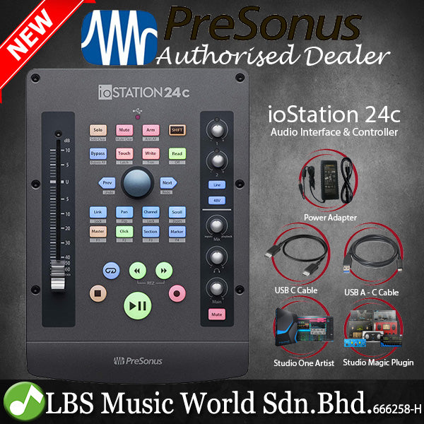 PreSonus ioSTATION 24c 2x2 USB C Audio Interface and Production Controller with Fader (iO Station)