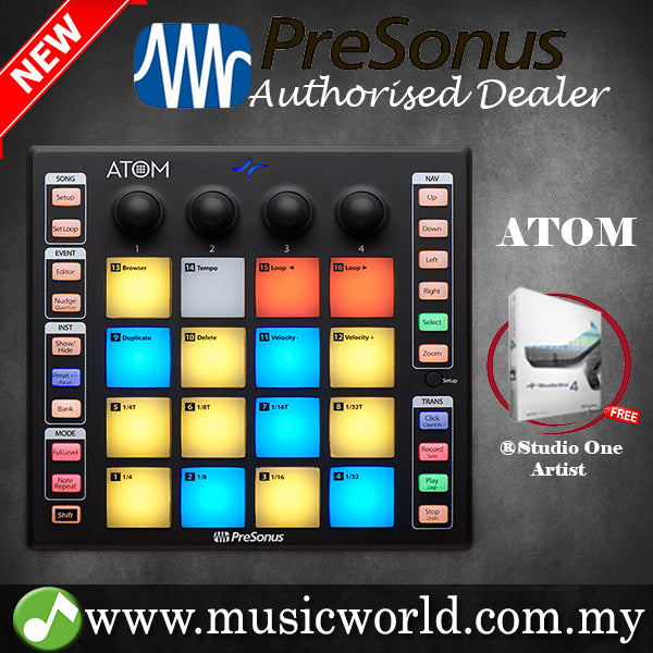 PreSonus ATOM Pad Midi Controller 16 Pressure Sensitive Pads USB 2.0 Connectivity For Mac and PC
