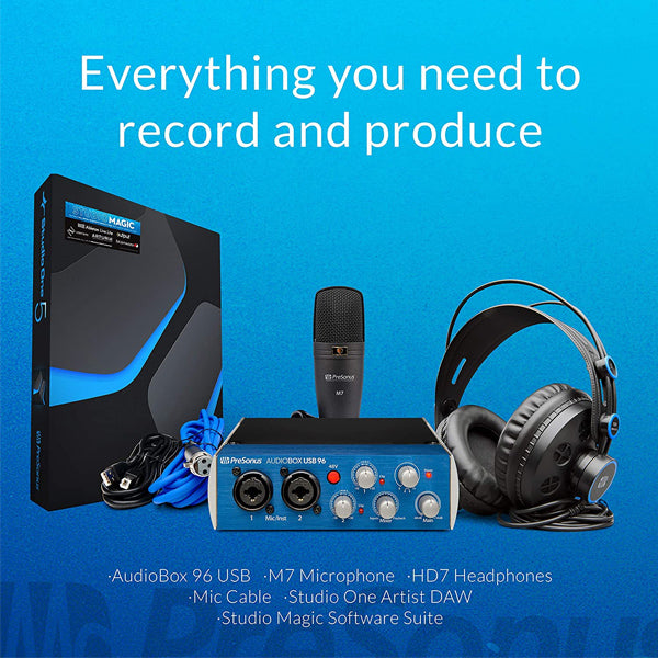 Presonus AudioBox 96 Studio Package Complete Hardware Recording Kit with Studio One Software