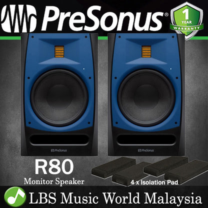 PreSonus R80 8" Professional Powered AMT Studio Monitor Speaker Cabinet Pair with Ribbon Tweeter (R 80)