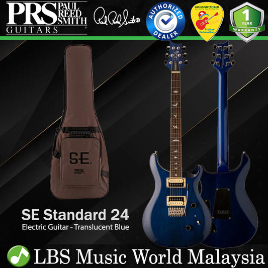 PRS SE Standard 24 Electric Guitar HH Pickups with Tremolo and Bag - Translucent Blue