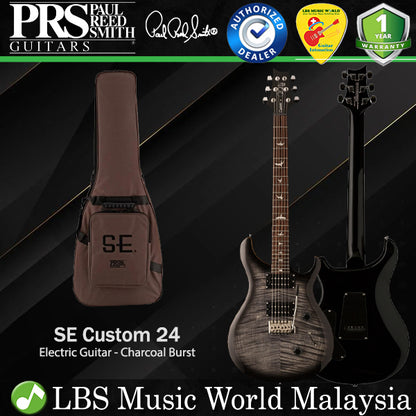 PRS SE Custom 24 Solidbody Electric Guitar HH Pickups With Tremolo and Bag - Charcoal Burst - Faded Blue Burst