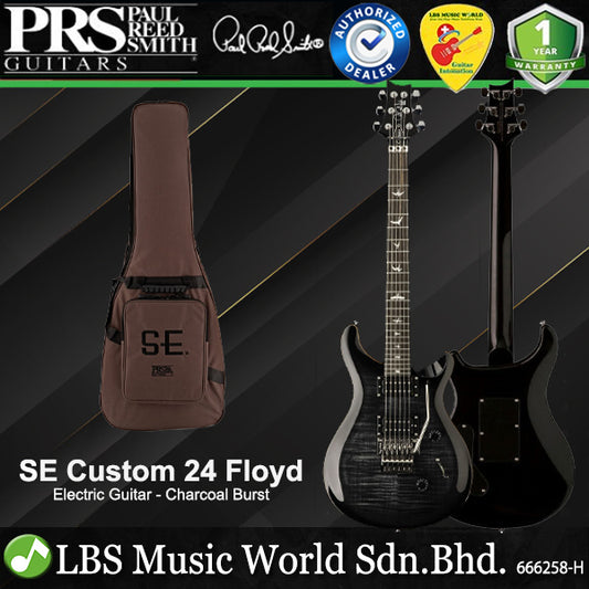 PRS SE Custom 24 Floyd Solid Body Electric Guitar Ebony Fretboard with HH Pickup and Tremolo - Charcoal Burst