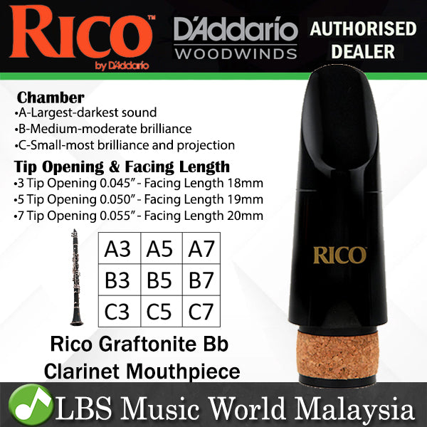 Rico Graftonite Bb Clarinet Mouthpiece Polycarbonate Mouth Piece - A3 A5 A7 B3 B5 B7 C3 C5 C7