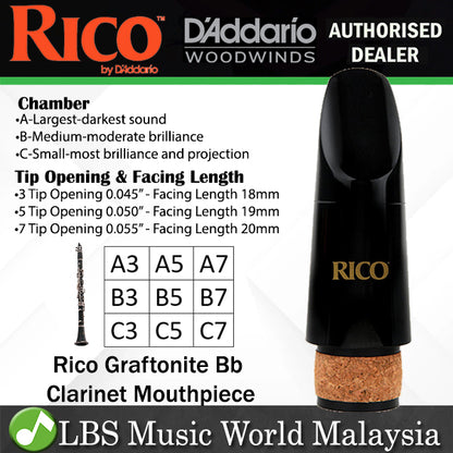 Rico Graftonite Bb Clarinet Mouthpiece Polycarbonate Mouth Piece - A3 A5 A7 B3 B5 B7 C3 C5 C7