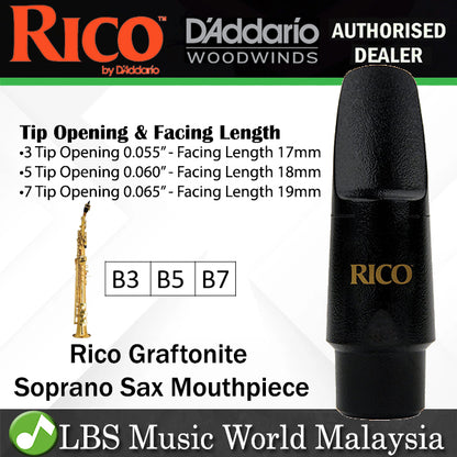Rico Graftonite Soprano Saxophone Mouthpiece Polycarbonate Mouth Piece for Sax - B3 B5 B7