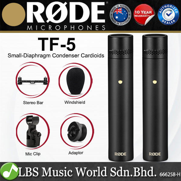 Rode TF-5 Small Diaphragm Mic Cardioid Condenser Microphone with Recording Kit - Pair (TF5)
