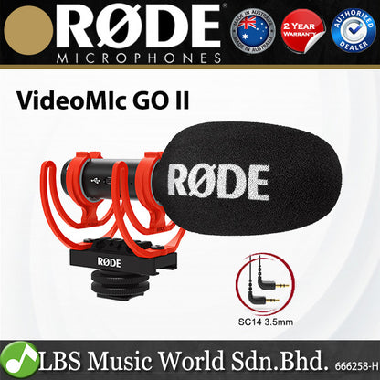 Rode VideoMic GO II Lightweight Directional Mic 3.5mm or USB Shotgun Microphone (Video Mic Version 2)