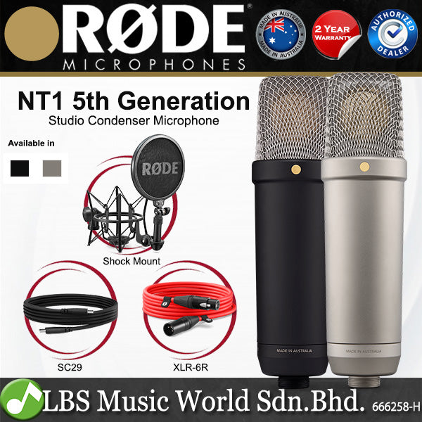 Rode NT1 5th Generation Studio Large Cardioid Condenser Microphone with Pop Filter and Shock Mount (NT-1 NT 1)