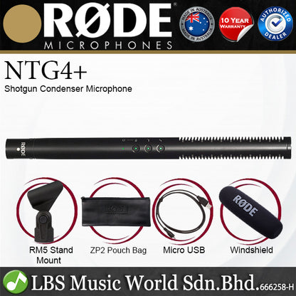 Rode NTG4+ Line Gradient Shotgun Condenser Mic Microphone with Rechargeable Battery (NTG 4 NT G4+)