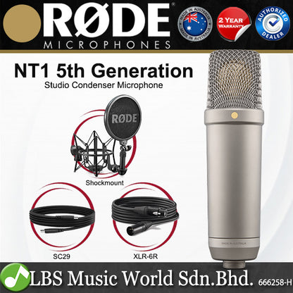 Rode NT1 5th Generation Studio Large Cardioid Condenser Microphone with Pop Filter and Shock Mount (NT-1 NT 1)