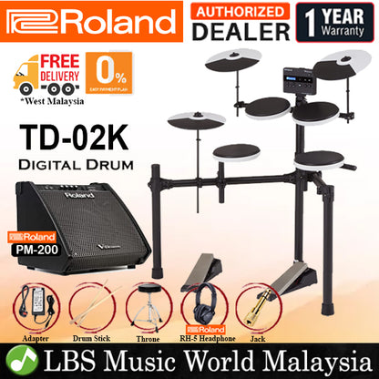 Roland TD-02K Digital V-Drums Electronic V Drum Set Package (TD02K TD02 TD-02)