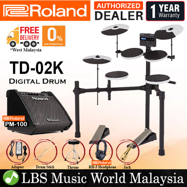 Roland TD-02K Digital V-Drums Electronic V Drum Set Package (TD02K TD02 TD-02)