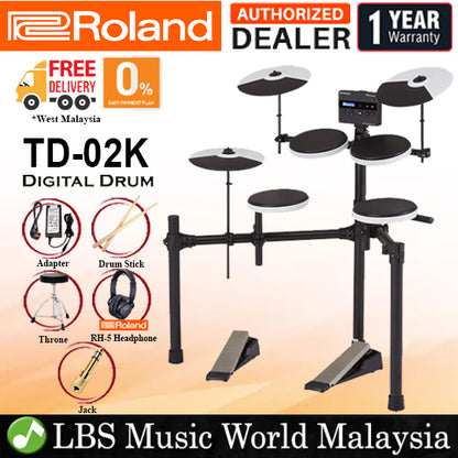 Roland TD-02K Digital V-Drums Electronic V Drum Set Package (TD02K TD02 TD-02)