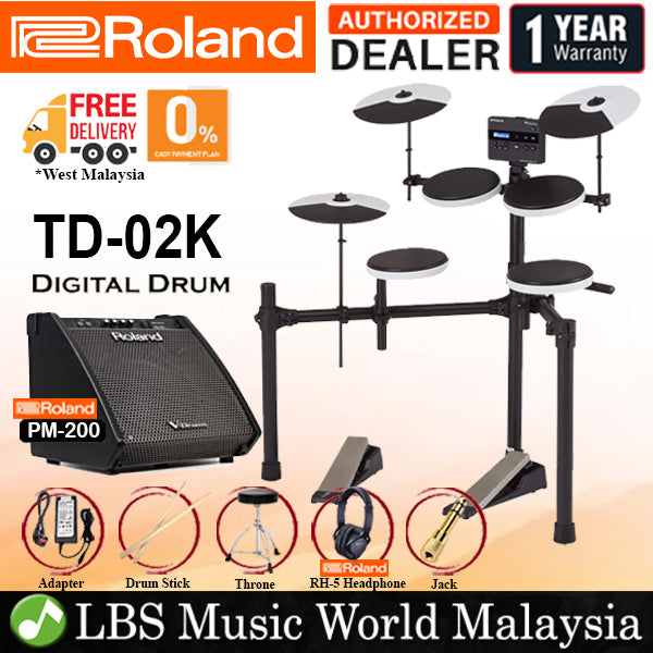 Roland TD-02K Digital V-Drums Electronic V Drum Set Package (TD02K TD02 TD-02)