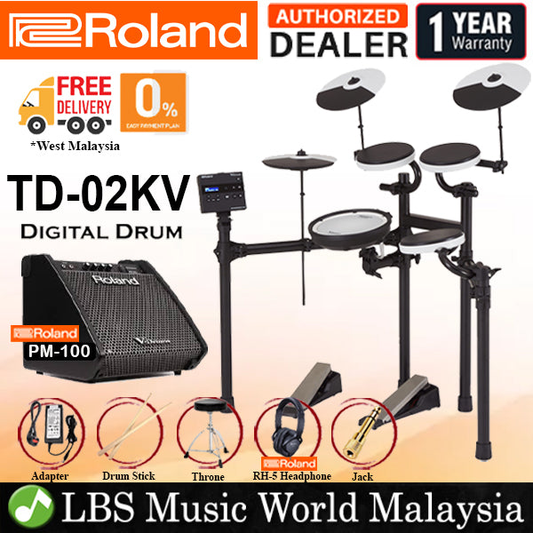 Roland TD-02KV V-Drums Electronic Digital V Drum Set Package (TD02KV TD02 KV)