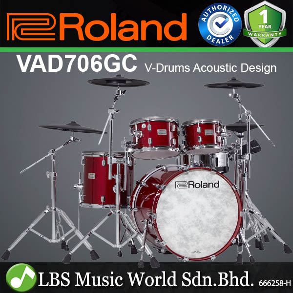 Roland VAD706GC V-Drums 5 Pieces Wood Shell Electronic Drum Set with TD-50X Sound Module - Gloss Cherry (VAD706)