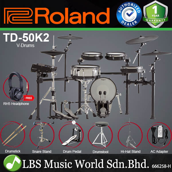 Roland TD-50K2 V-Drums 5-Pieces Electronic Drum Set with TD-50X Sound Module (TD50K2 TD50K 2)