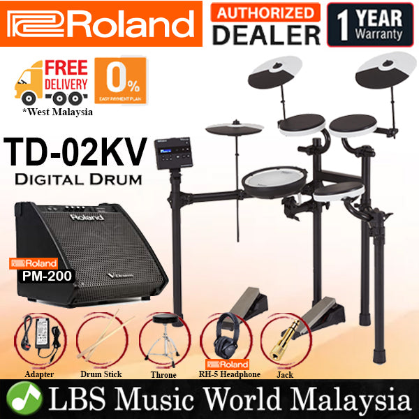 Roland TD-02KV V-Drums Electronic Digital V Drum Set Package (TD02KV TD02 KV)