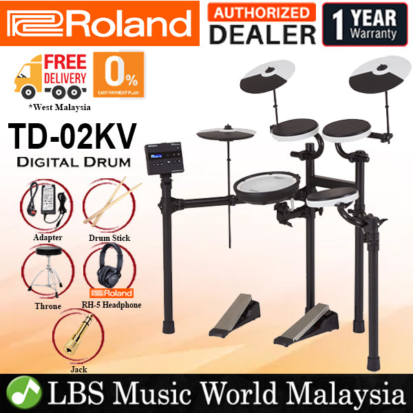 Roland TD-02KV V-Drums Electronic Digital V Drum Set Package (TD02KV TD02 KV)