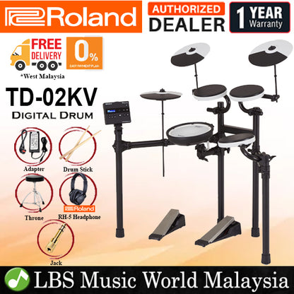 Roland TD-02KV V-Drums Electronic Digital V Drum Set Package (TD02KV TD02 KV)