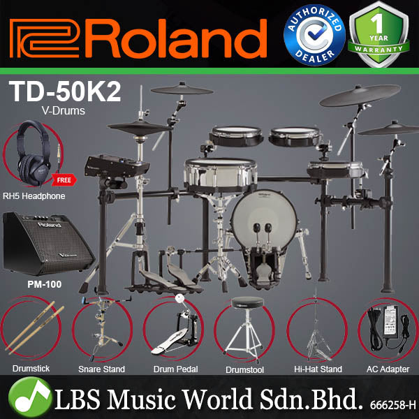 Roland TD-50K2 V-Drums 5-Pieces Electronic Drum Set with TD-50X Sound Module (TD50K2 TD50K 2)