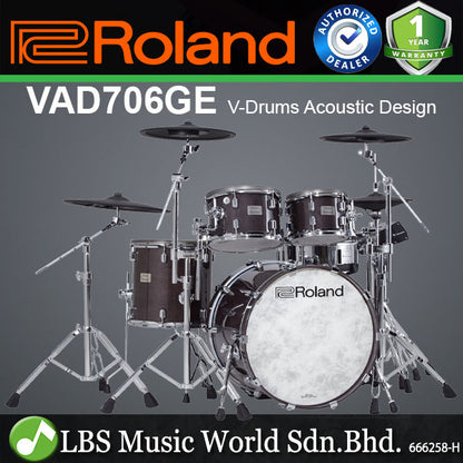 Roland VAD706GE V-Drums 5 Pieces Wood Shell Electronic Drum Set with TD-50X Sound Module - Gloss Ebony (VAD706)