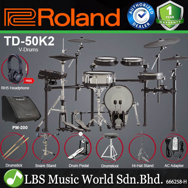 Roland TD-50K2 V-Drums 5-Pieces Electronic Drum Set with TD-50X Sound Module (TD50K2 TD50K 2)