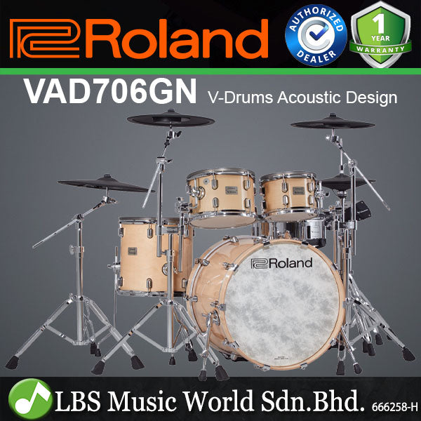 Roland VAD706GN V-Drums 5 Pieces Wood Shell Electronic Drum Set with TD-50X Sound Module - Gloss Natural (VAD706)