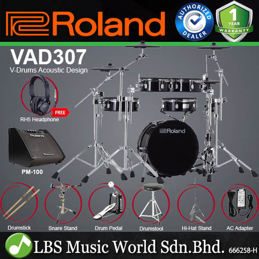 Roland VAD307 V-Drums 5 Pieces Wood Shell Electronic Drum Set - Generation 2 (VAD 307)