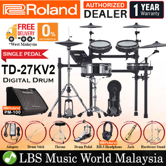 Roland TD-27KV2 5 Piece Electronic Digital Drum Set with PM-100 Amp Monitor Speaker Amplifier  (TD27KV2 27KV2 TD-27KV PM100)