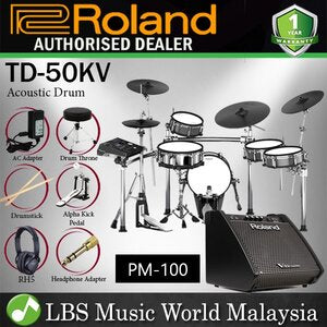 Roland V-Drums TD-50KV 5 piece Electronic Drum Set with PM-100 Amp Amplifier (TD50KV TD 50KV)