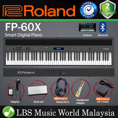 Roland FP-60X 88 Key Digital Piano with SuperNATURAL PHA-4 Keyboard and Bluetooth Black (FP60X FP60 X FP 60X)