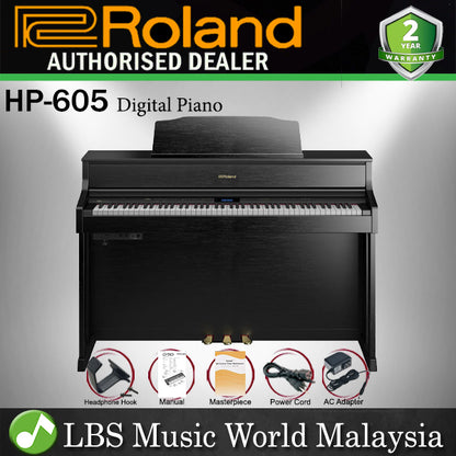 Roland HP605 CB 88 Keys Digital Piano with SuperNatural Technology Contemporary Black (HP 605)