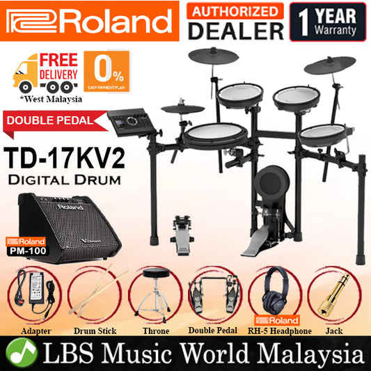 Roland TD-17KV2 Digital V-Drums Electronic V Drum Package with PM-100 Monitor Speaker Amplifier (TD17KV2 TD-17KV PM100)
